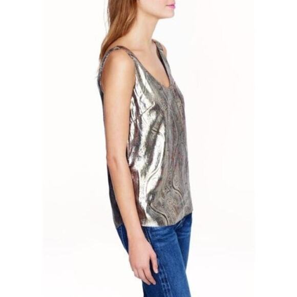 J.Crew Cate Silk Metallic Paisley Cami V-Neck Tank Top in Shimmery Gold, Size 2 - Picture 8 of 13